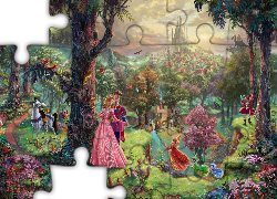 Thomas Kinkade, Disney, Śpiąca Królewna, Sleeping Beauty, Wróżki, Las