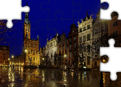 Miasto, Nocą, Gdańsk, Polska