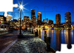 Oświetlone, Wieżowce, Miasto, Boston, Stany Zjednoczone