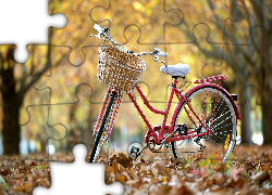 Rower, Park, Liście, Jesień