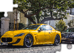 Żółty, Samochód, Maserati, Gran Turismo, Drzewo, Dom