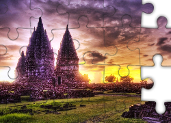 Świątynia, Prambanan, Dżungla, Chmury, Indonezja