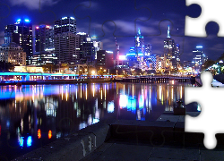 Melbourne, Nocna, Panorama, Miasta, Rzeka, Yarra, Most