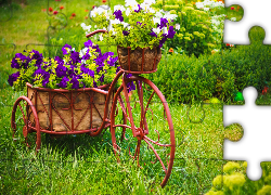 Rower, Kwietnik, Donice, Kwiaty, Ogród