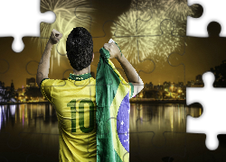 Piłkarz, Flaga, Fajerwerki, Rzeka, Mistrzostwa, Świata, Brazylia, 2014