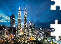 Malezja, Kuala Lumpur, Miasto, Noc, Petronas Towers