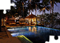 Hotel, Basen, Palmy, Noc, Bali