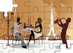 Kawiarnia, Ludzie, Paryż, Grafika 2D