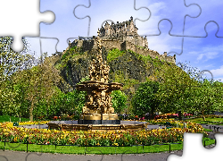 Zamek w Edynburgu, Edinburgh Castle, Wzgórze, Fontanna, Edynburg, Szkocja