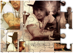 Johnny Depp,butelki, kapelusz