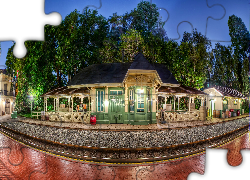 Dworzec, Tory, Kolejowe, Drzewa, Disneyland, Kalifornia