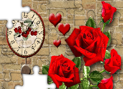 Zegar, Ściana, Czerwone serca