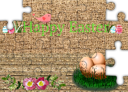 Wielkanoc, Jajka, Kwiaty, Tkanina, Napis