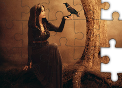 Kobieta, Kruk, Drzewo, Rysunek