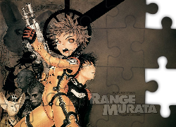 Range Murata, kot, pistolet, ludzie