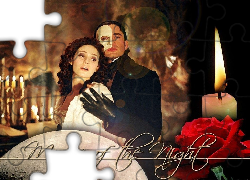 Phantom Of The Opera, Gerard Butler, Emmy Rossum, rękawiczki, świece, róża