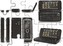 Nokia E90, Czarna, Panorama, Tył, Boki, Góra, Dół