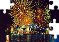 Australia, Sydney, Fajerwerki, Most Sydney Harbour Bridge, Sydney Opera House