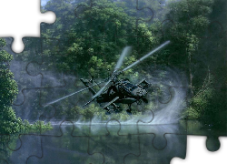 Pojazdy Militarne, Helikopter Apache, rzeka, las