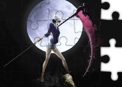 Dziewczyna, Księżyc, Kosa, Anime