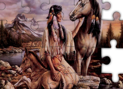 Kobieta, Indianka, Konie