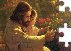 Jezus, Dziecko, Motyl, Kwiaty