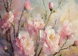 Obraz, Malarstwo, Różowo-białe, Kwiaty