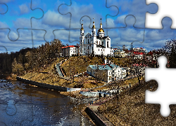 Miasto, Rzeka Dźwina, Wzgórze, Cerkiew Zaśnięcia Najświętszej Maryi Panny, Klasztor Bazylianów, Witebsk, Białoruś