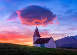 Kościół, Zachód słońca, Chmura