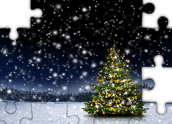 Zima, Śnieg, Boże Narodzenie, Choinka, Dekoracja