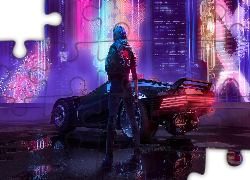 Gra, Cyberpunk 2077, Kobieta, Samochód, Broń
