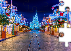 Disneyland, Noc, Boże Narodzenie, Ulica, Dekoracje