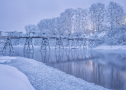 Zima, Rzeka, Drzewa, Most