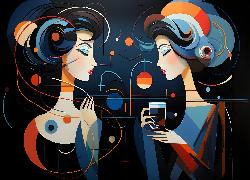 Grafika, Kobiety, Rozmowa, Herbata