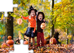 Halloween, Dzieci, Las, Dynie