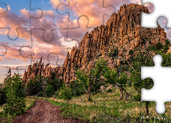 Skały, Point of Rocks, Droga, Drzewa, Szlak Peavine Trail, Prescott, Arizona, Stany Zjednoczone