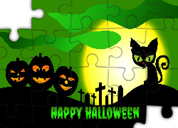 Grafika 2D, Halloween, Dynie, Kot, Krzyże
