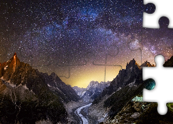 Francja, Chamonix-Mont-Blanc, Góry, Niebo, Gwiazdy, Noc, Namiot, Droga Mleczna