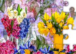 Kwiaty, Hiacynty, Tulipany, Konewki, Grafika