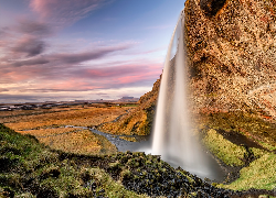 Islandia, Wodospad Seljalandsfoss, Skała, Rzeka