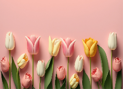 Kwiaty, Kolorowe, Tulipany, Różowe, Tło, 2D