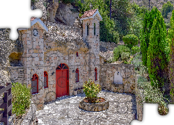 Kościół, Saint Spiridonas, Św Spirydona, Skała, Dziedziniec, Drzewa, Pisuri, Cypr