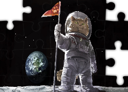 Kot, Astronauta, Śmieszne, Grafika3D 3