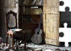 Książki, Gitara, Krzesło