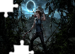 Gra, Shadow of the Tomb Raider, Lara Croft, Noc, Księżyc  
