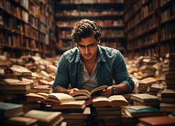 Mężczyzna, Czytający, Książki, Biblioteka, 2D