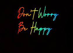 Minimalizm, Grafika, Napis, Kolorowy Dont Worry, Be Happy, Nie martw się, Bądź Szczęśliwy, Czarne, Tło