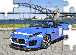 Niebieski, Jaguar, F-type, Project 7, Most, Sydney, Rozmyte, Tło