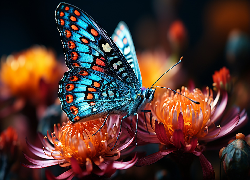 Motyl, Niebieski, Owad, Kwiaty, Grafika