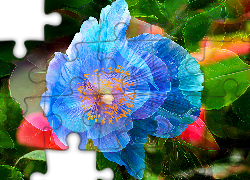 Niebieski, Kwiat, Liście, Fractalius